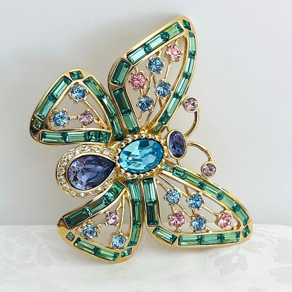 Vtg Nolan Miller Gold-P Butterfly Crystal Rhinestone Brooch Glam Coll Hollywood - Picture 5 of 15